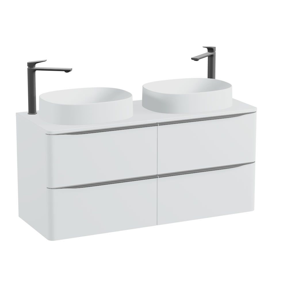 Vado Cameo 1200mm Arctic White Wall Hung 4 Drawer Vanity Unit, Worktop & Basins