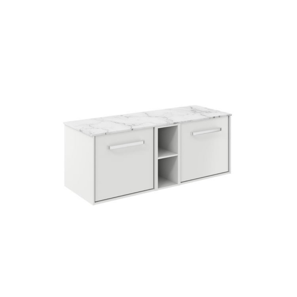 Cutout image of Crosswater Infinity 1200mm Matt White Wall-Hung Vanity Unit & Carrara Marble Worktop