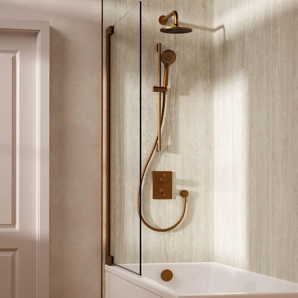 Lifestyle image of Crosswater Crossbox Brushed Bronze Triple Outlet Slide Rail Shower Bath Set