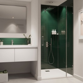 Lifestyle image of the Showerwall Compact Hunter Green Panels
