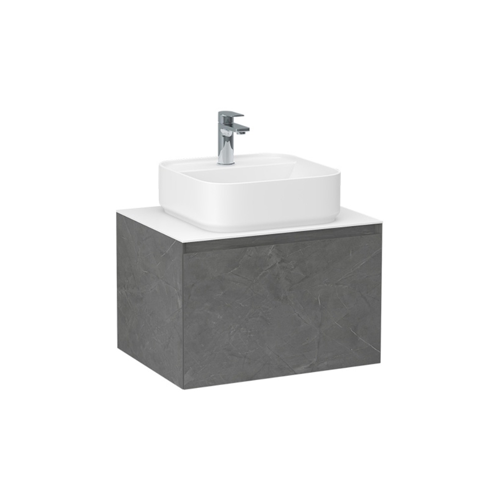 Imex Ravine Grey Marble 600mm Wall Mounted Single Drawer Vanity Unit Cut Out