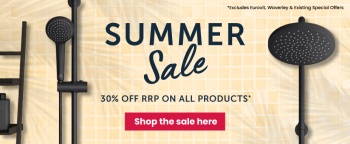 image of a summer sale banner with assorted ideal standard items with yellow background with text saying summer sale and red button for shop the sale