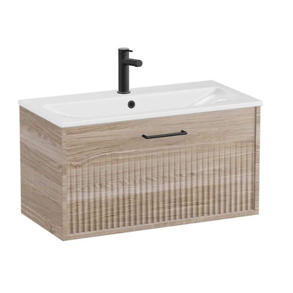 Vado Safari Fluted 800mm Natural Oak Wall Hung Vanity Unit & Ceramic Basin