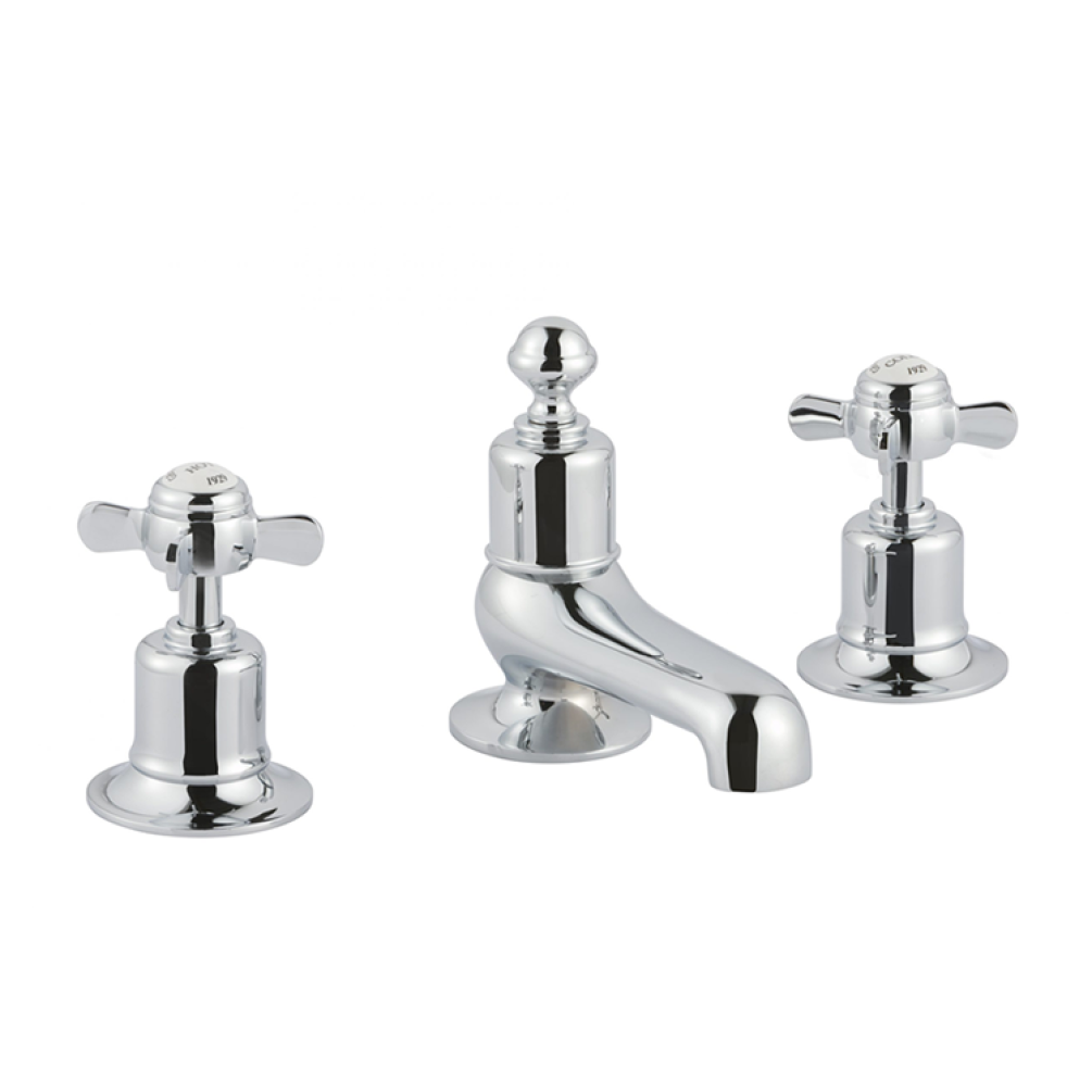 Photo of JTP Grosvenor Pinch Chrome 3TH Deck Mounted Basin Mixer White Indices