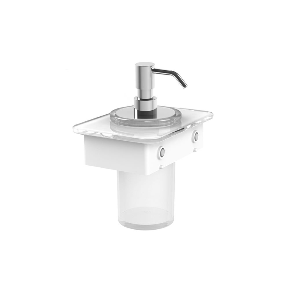Cut out image of Vado Cameo Muse Chrome Soap Dispenser with 150mm Black Glass Shelf