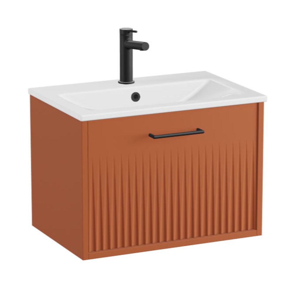 Vado Safari Fluted 600mm Terracotta Wall Hung Vanity Unit & Ceramic Basin