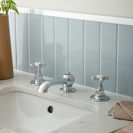 Booth & Co. Axbridge Cross Chrome 3 Tap Hole Basin Mixer - Lifestyle Image
