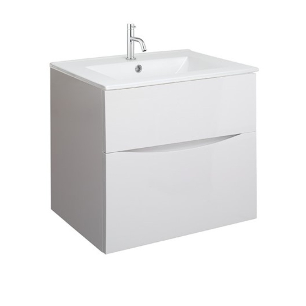 Product Cut out image of the Crosswater Glide II White Gloss 600mm Double Drawer Unit with Ceramic 1 Tap Hole Basin