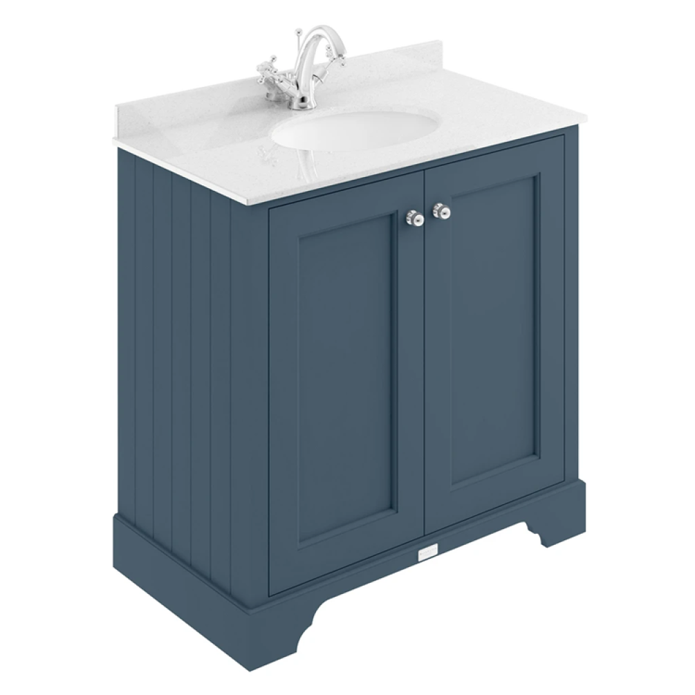 Photo of Bayswater Stiffkey Blue 800mm 2 Door Vanity Unit & White Worktop