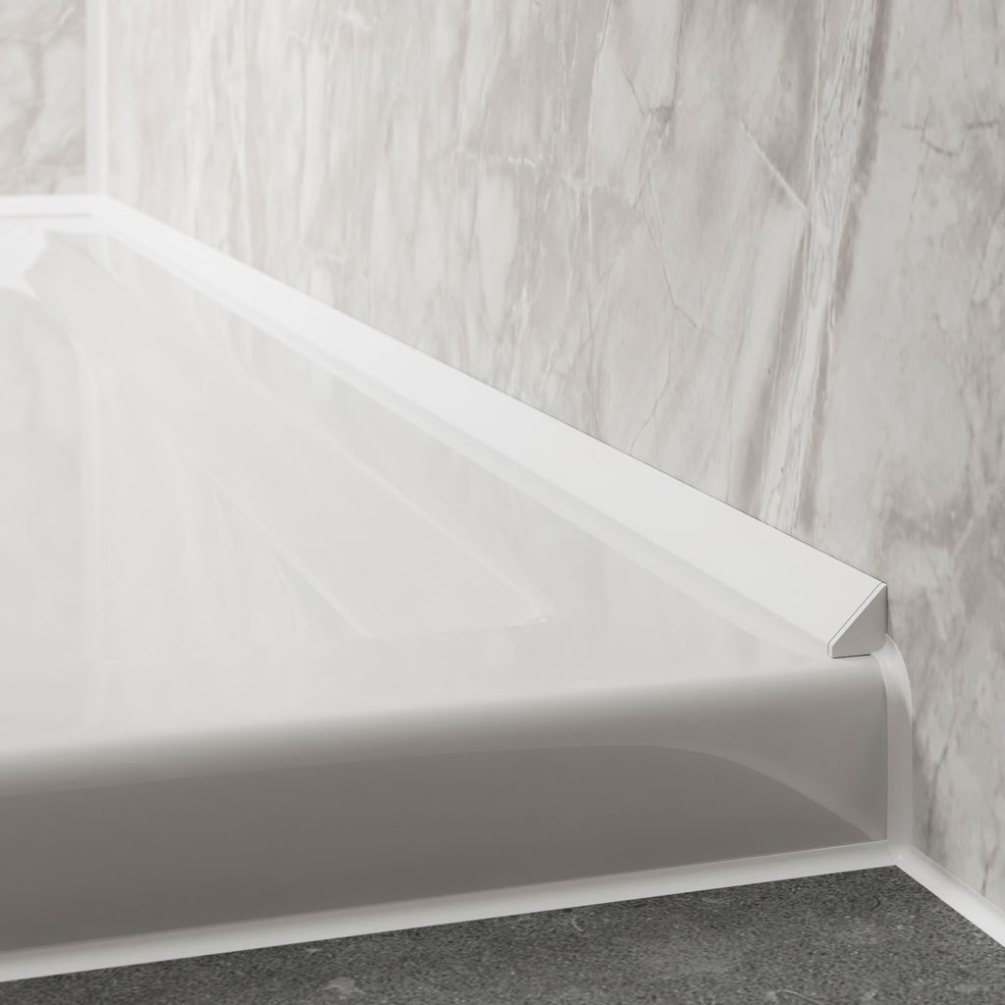 Lifestyle image of the Showerwall White Sureseal PVC Seal Kit installed within a shower enclosure
