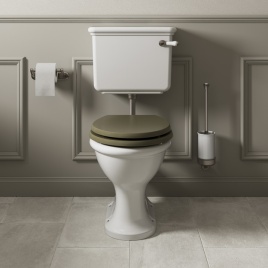 image of burlington guild low level toilet with green seat