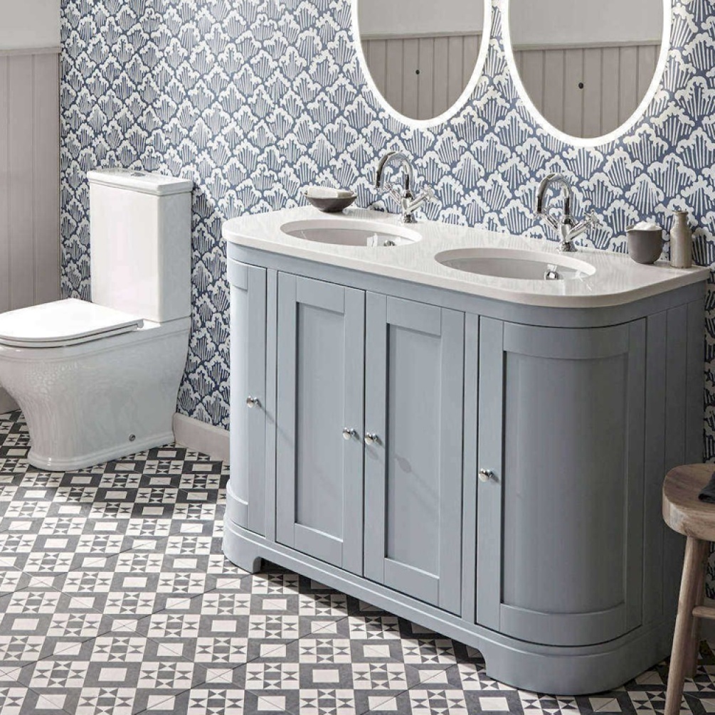 Tavistock Lansdown 1200mm Matt Mineral Blue Curved Undermount Double Basin Unit & Worktop - Lifestyle Image 2