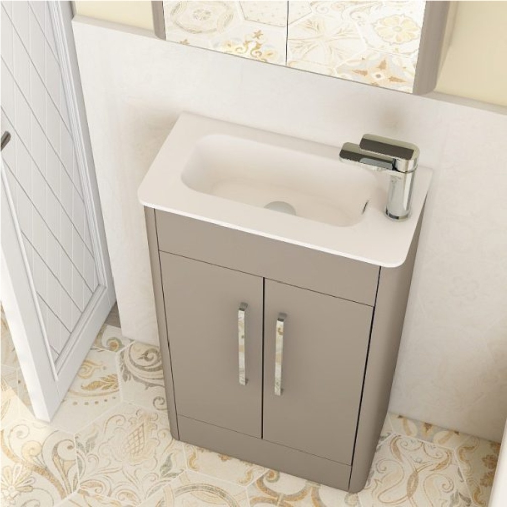 Imex Suburb Matt Ash 2 Door Floorstanding Cloakroom Vanity Unit Lifestyle