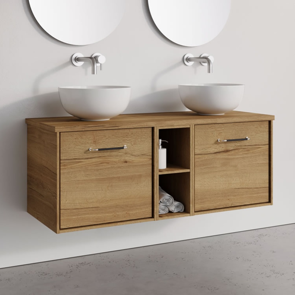 Lifestyle image of Crosswater Infinity 1200mm Windsor Oak Vanity Unit & Worktop