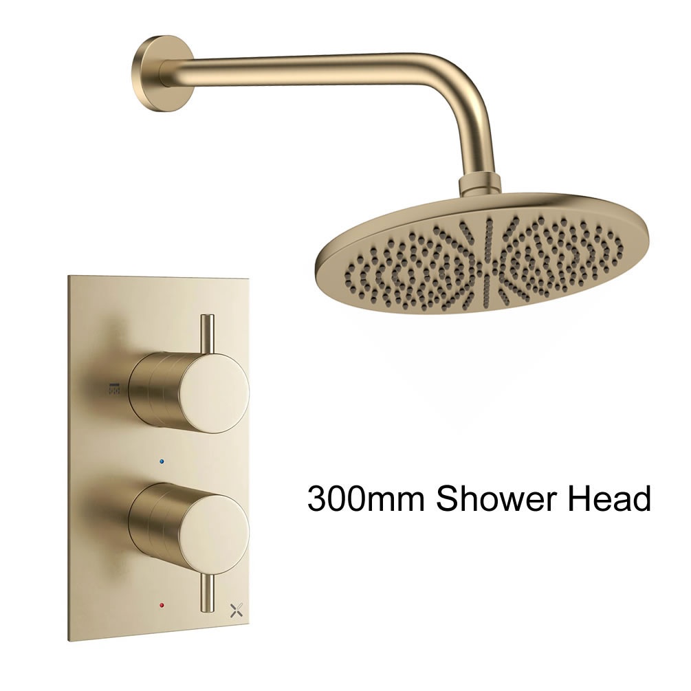 Cutout image of Crosswater Design Brushed Brass Single Outlet Rainfall Shower Set 300mm head
