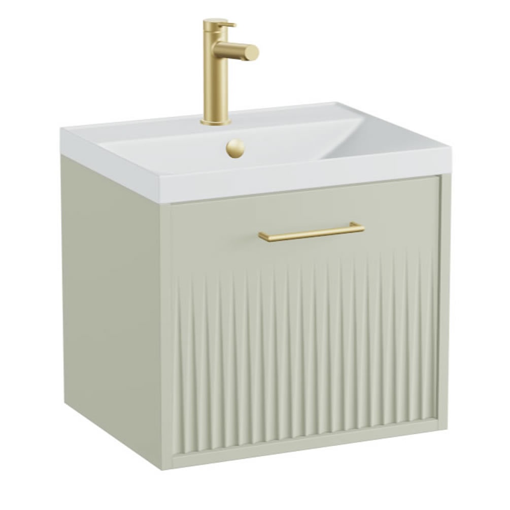 Vado Safari Fluted 500mm Sage Green Wall Hung Vanity Unit & Mineral Basin
