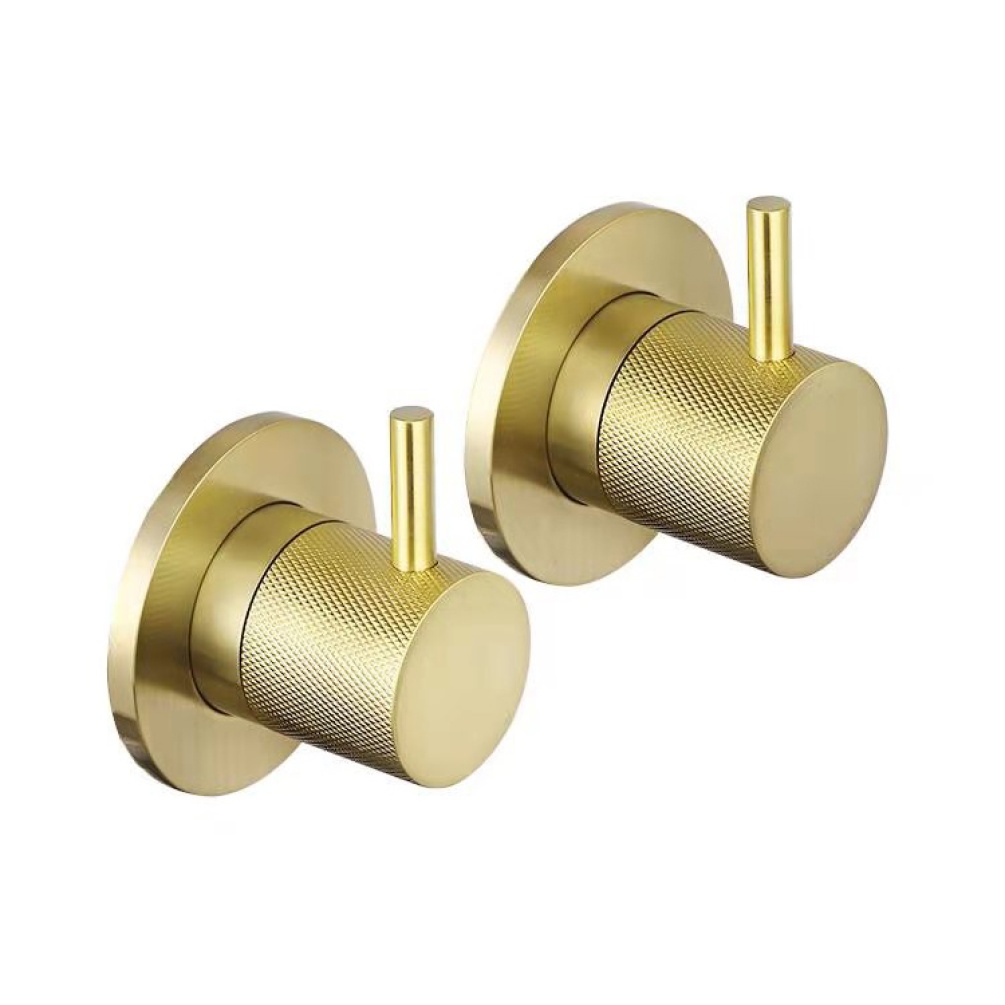 Product Cut out image of the JTP Vos Brushed Brass Wall Valves with Designer Knurled Handles