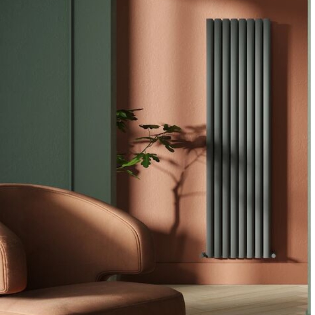 JTP Primo Anthracite 1800mm x 420mm Oval Panel Vertical Designer Radiator Lifestyle 1