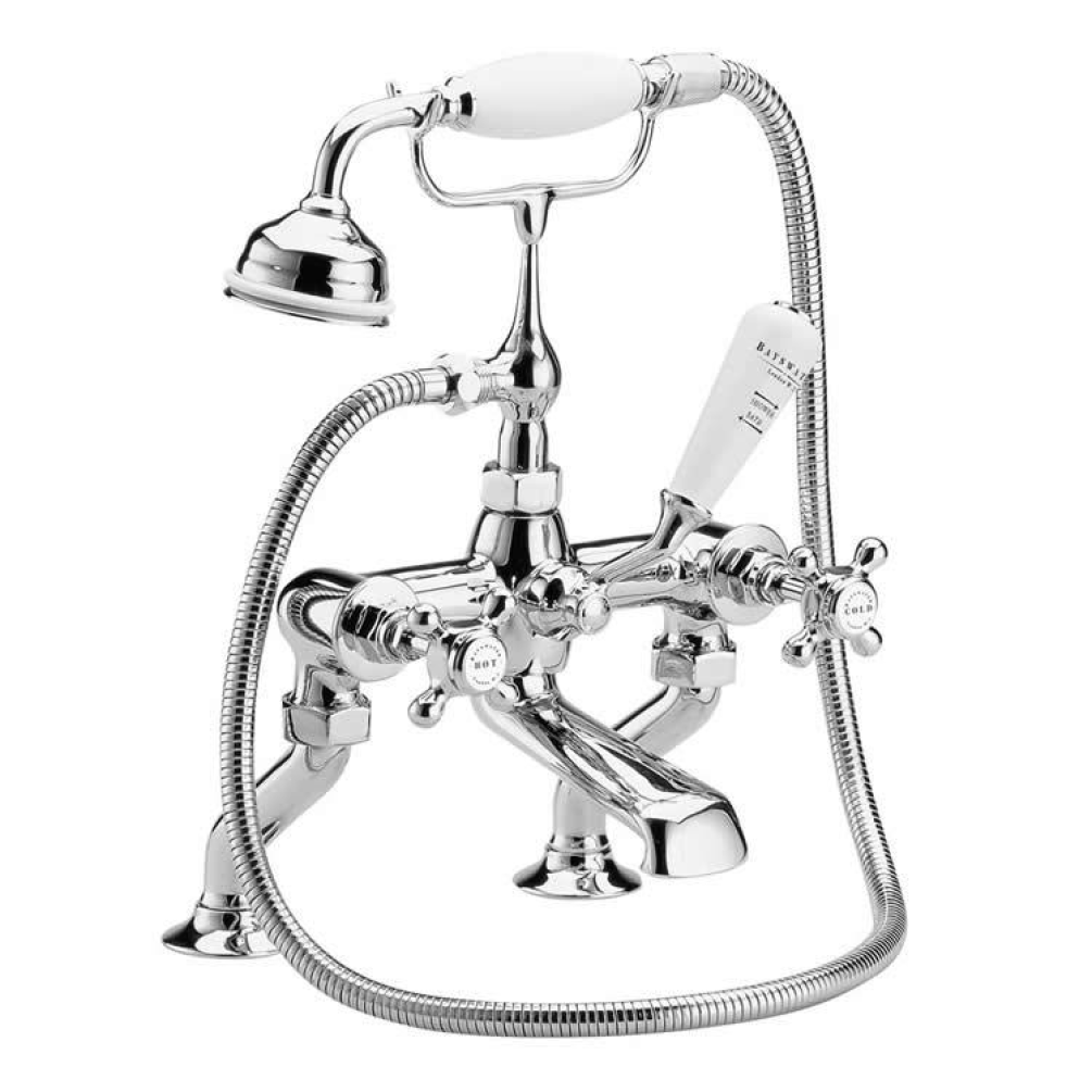 Photo of Bayswater Crosshead White & Chrome Deck Mounted Bath Shower Mixer