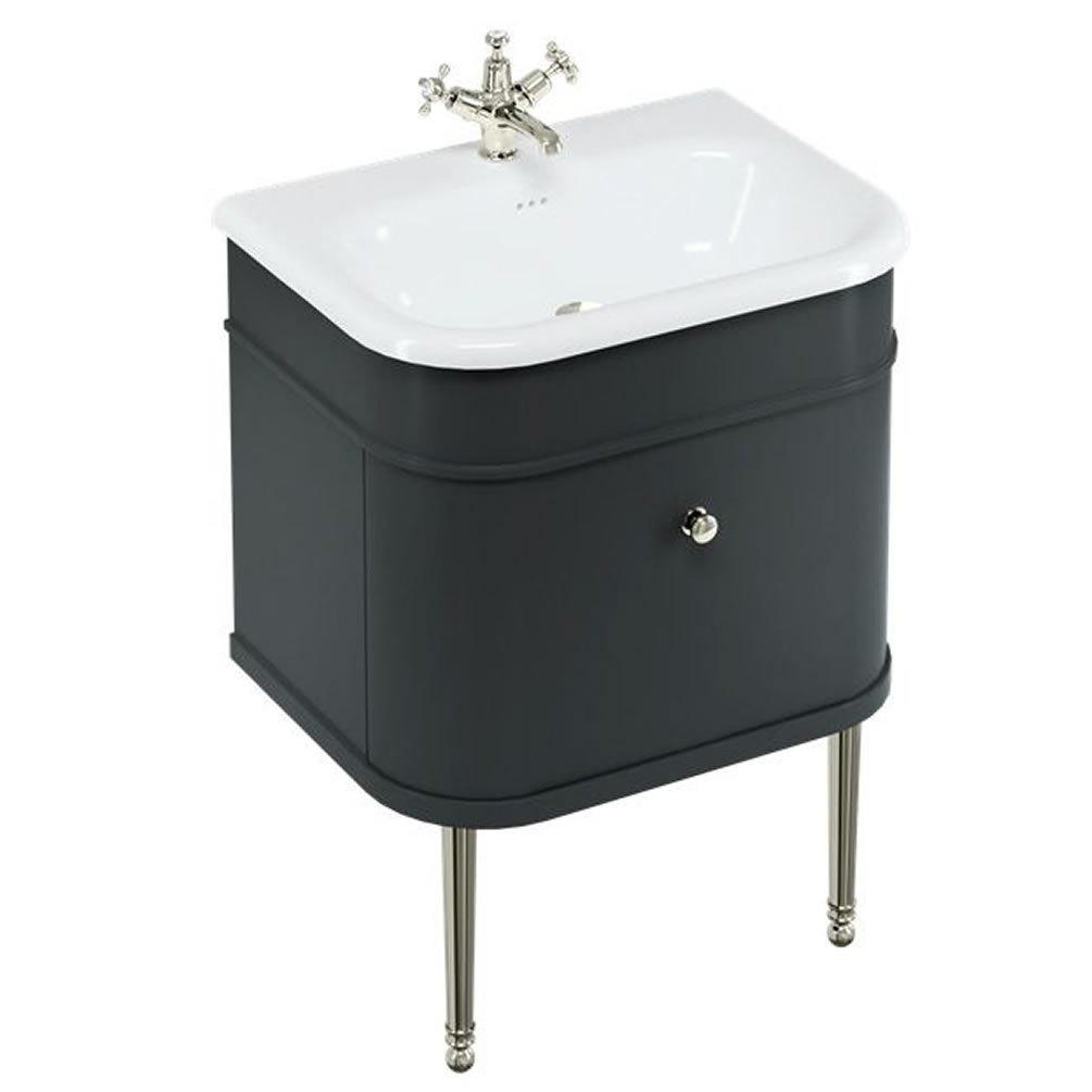 Burlington 650mm Black Vanity Unit With Natural Stone Basin & Nickel Legs