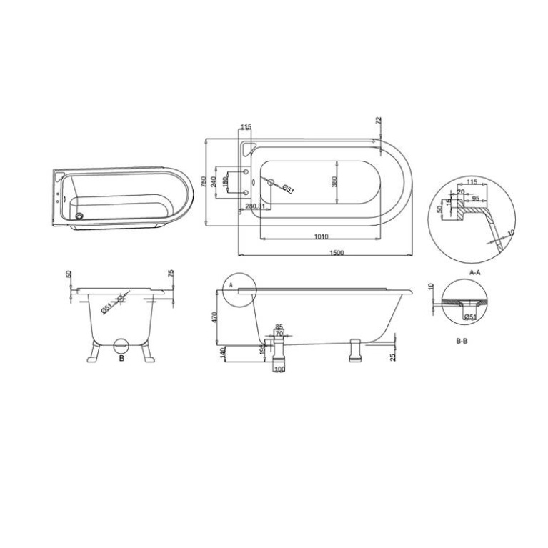 Burlington Hampton Freestanding Showering Bath Sanctuary Bathrooms