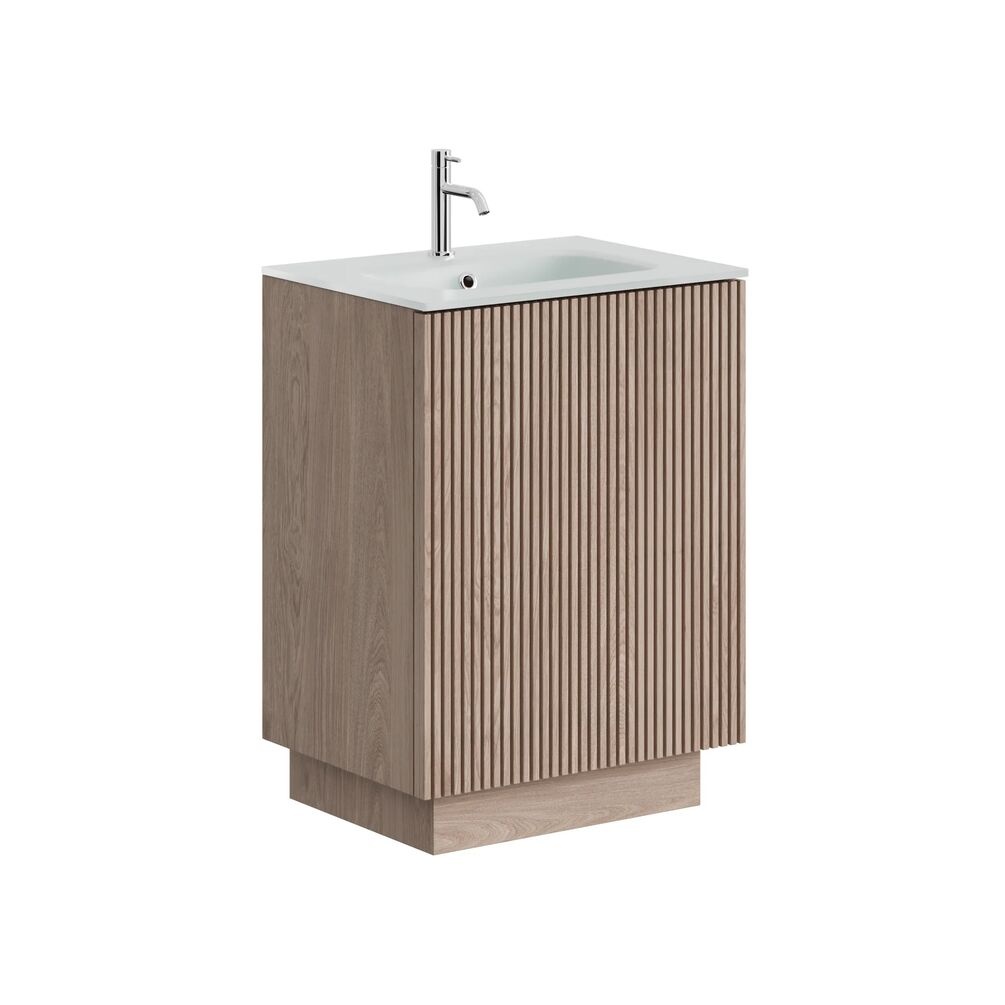 Crosswater Limit Modern Oak 600mm Floorstanding Vanity Unit & Ice White Glass