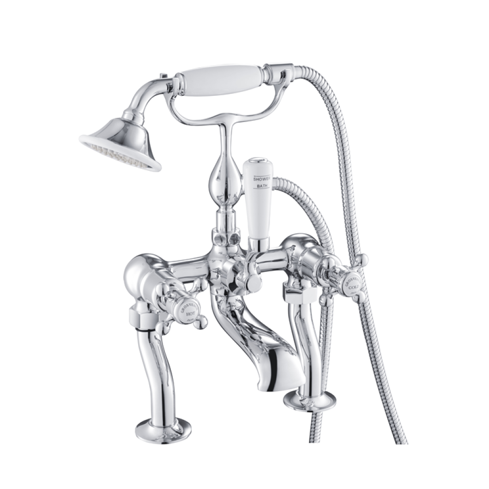 Photo of JTP Grosvenor Cross Chrome Deck Mounted Bath Shower Mixer with Kit Cutout