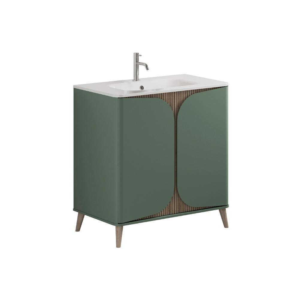 Product Cut out image of the Crosswater Tambour Sage Green 800mm Floorstanding Unit with Basin
