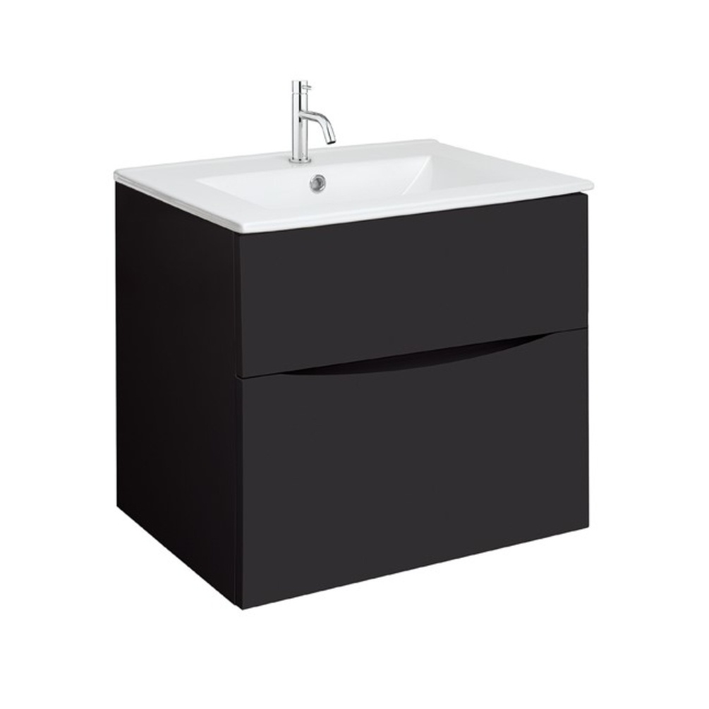 Product Cut out image of the Crosswater Glide II Matt Black 600mm Double Drawer Unit with Ceramic 1 Tap Hole Basin