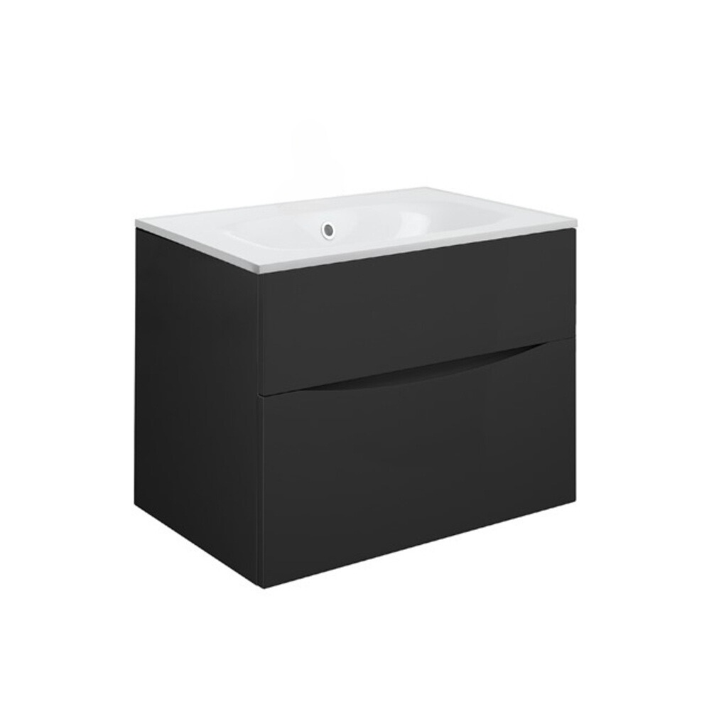 Product Cut out image of the Crosswater Glide II Matt Black 700mm Double Drawer Unit with Cast Mineral Marble 0 Tap Hole Basin