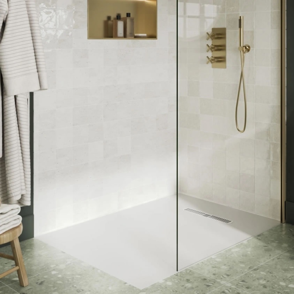 Crosswater Vito 1400mm x 800mm Matt White Rectangular Dolomite Shower Tray - Lifestyle