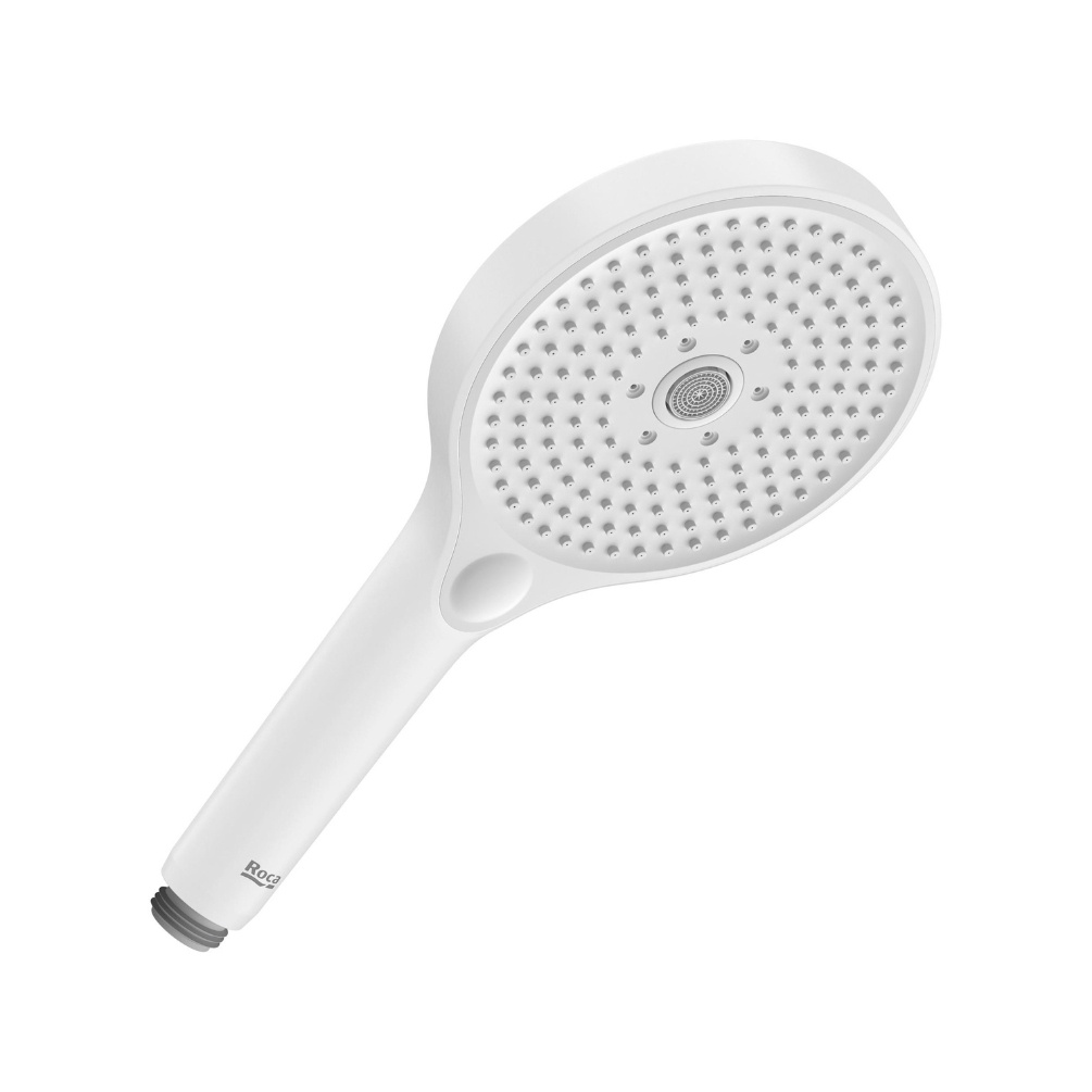 Cut out image of the Roca Plenum Matt White 3 Function Round Handset Shower