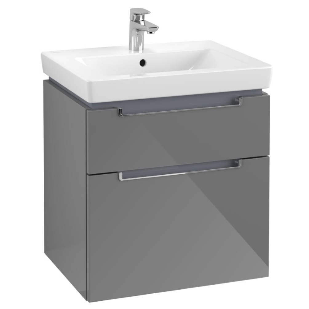 Product Cut out image of Villeroy and Boch Subway 2.0 600mm Double Drawer Vanity Unit Glossy Grey A90910FP