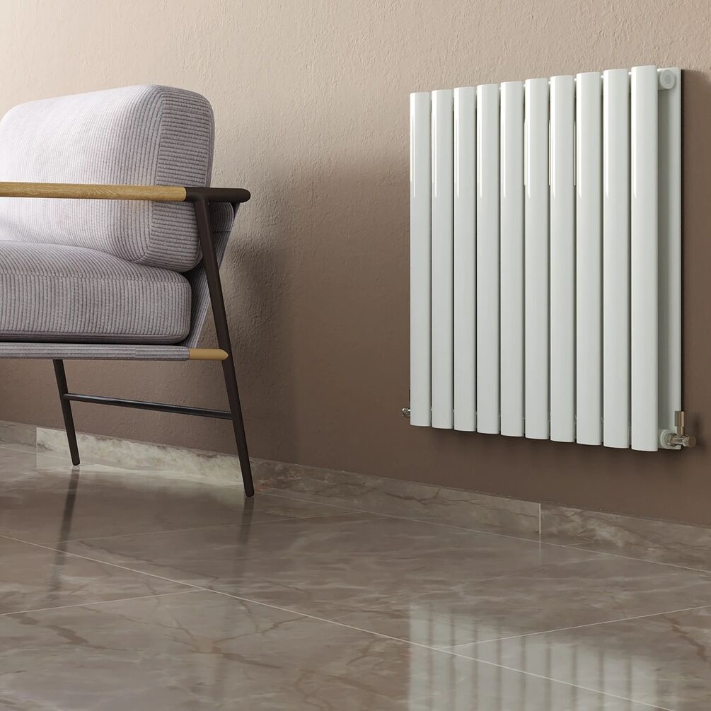 JTP Primo White 600mm x 600mm Oval Panel Horizontal Designer Radiator Lifestyle