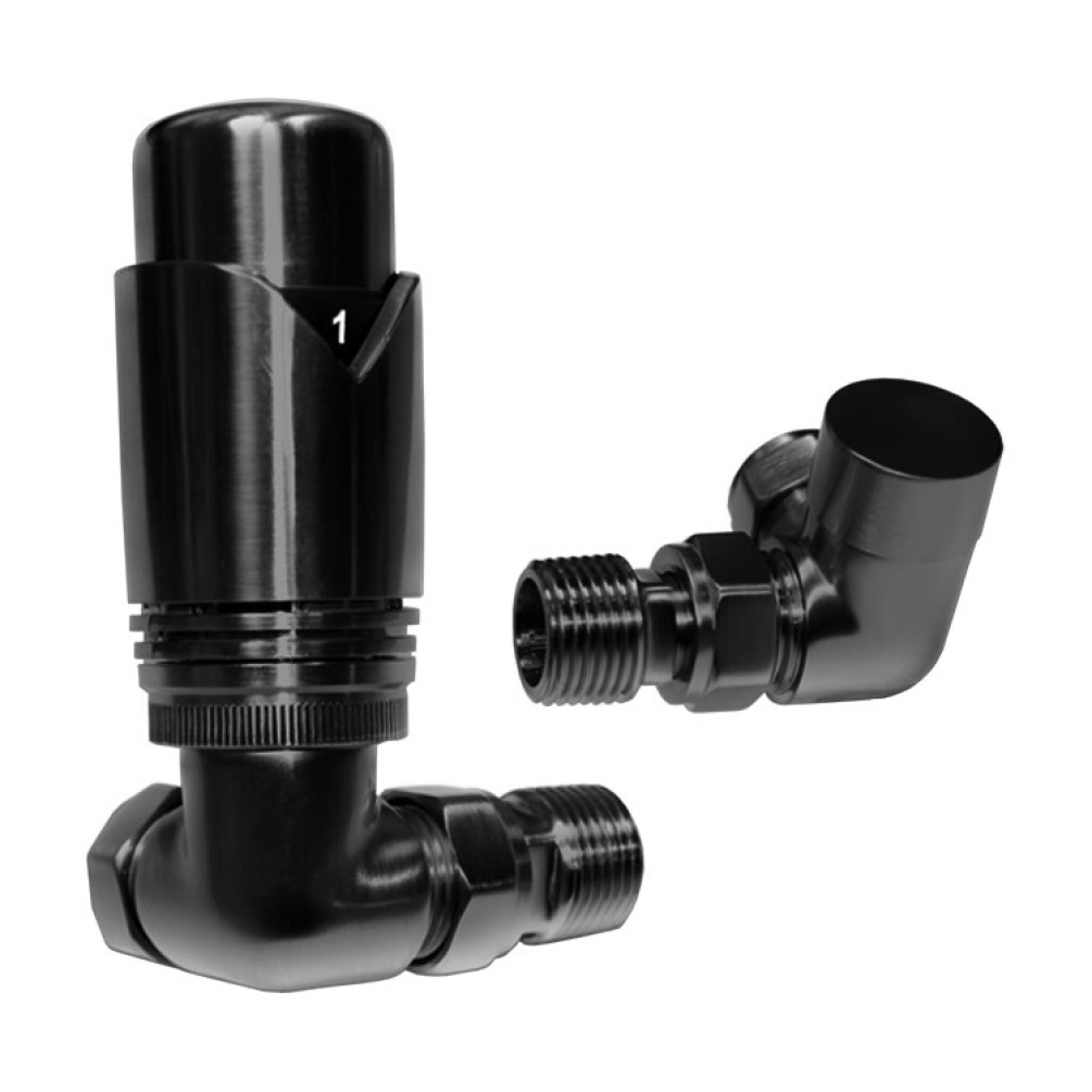 Product Cut out image of the Abacus Ultima Black Nickel Corner Thermostatic Radiator Valves