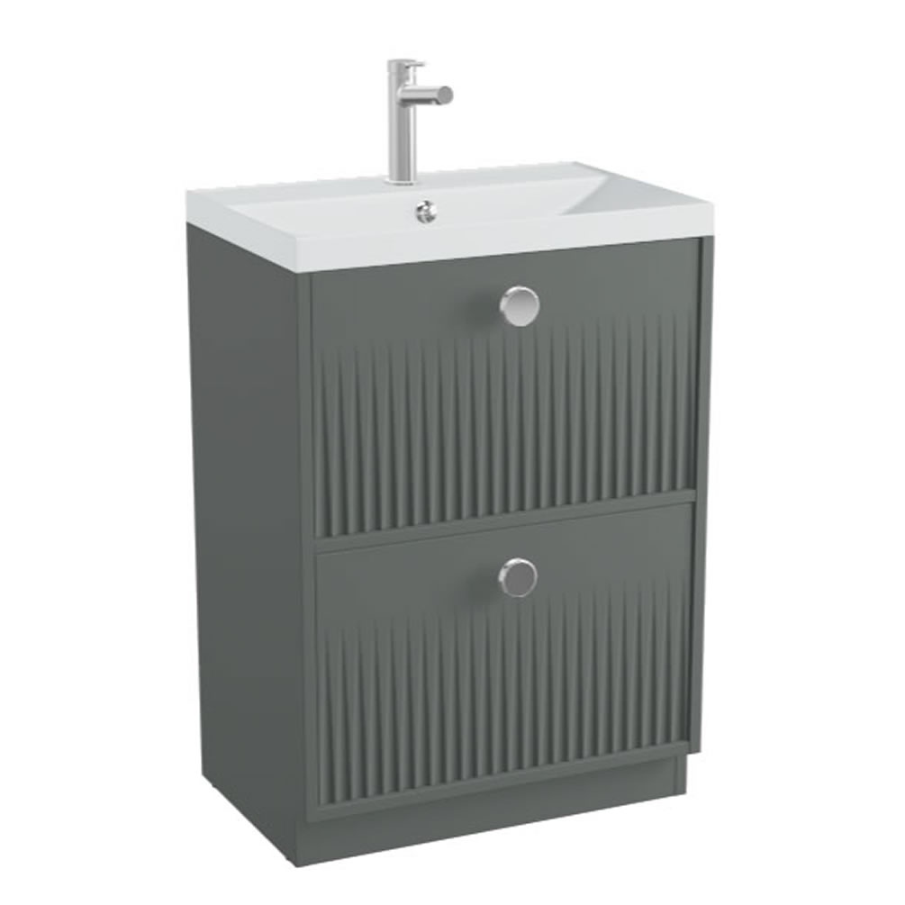 Vado Safari Fluted 600mm Charcoal Grey Floorstanding Vanity Unit & Mineral Basin