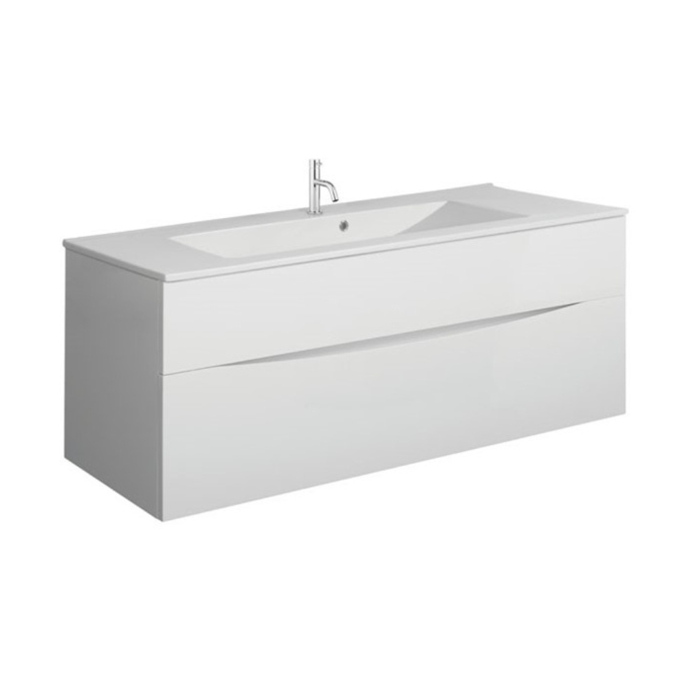 Product Cut out image of the Crosswater Glide II White Gloss 1000mm Double Drawer Unit with Ceramic 1 Tap Hole Basin