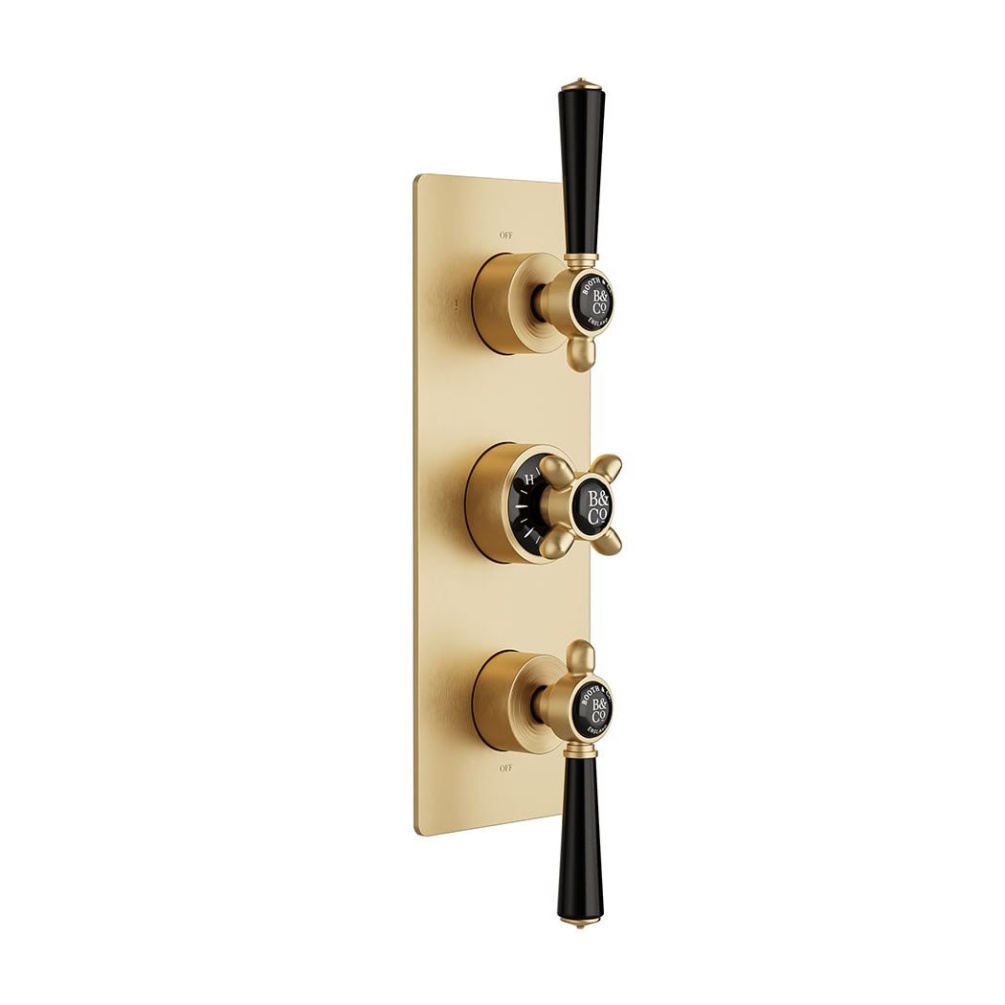 Booth & Co. Axbridge Brushed Brass 3 Outlet 3 Black Handle Shower Valve