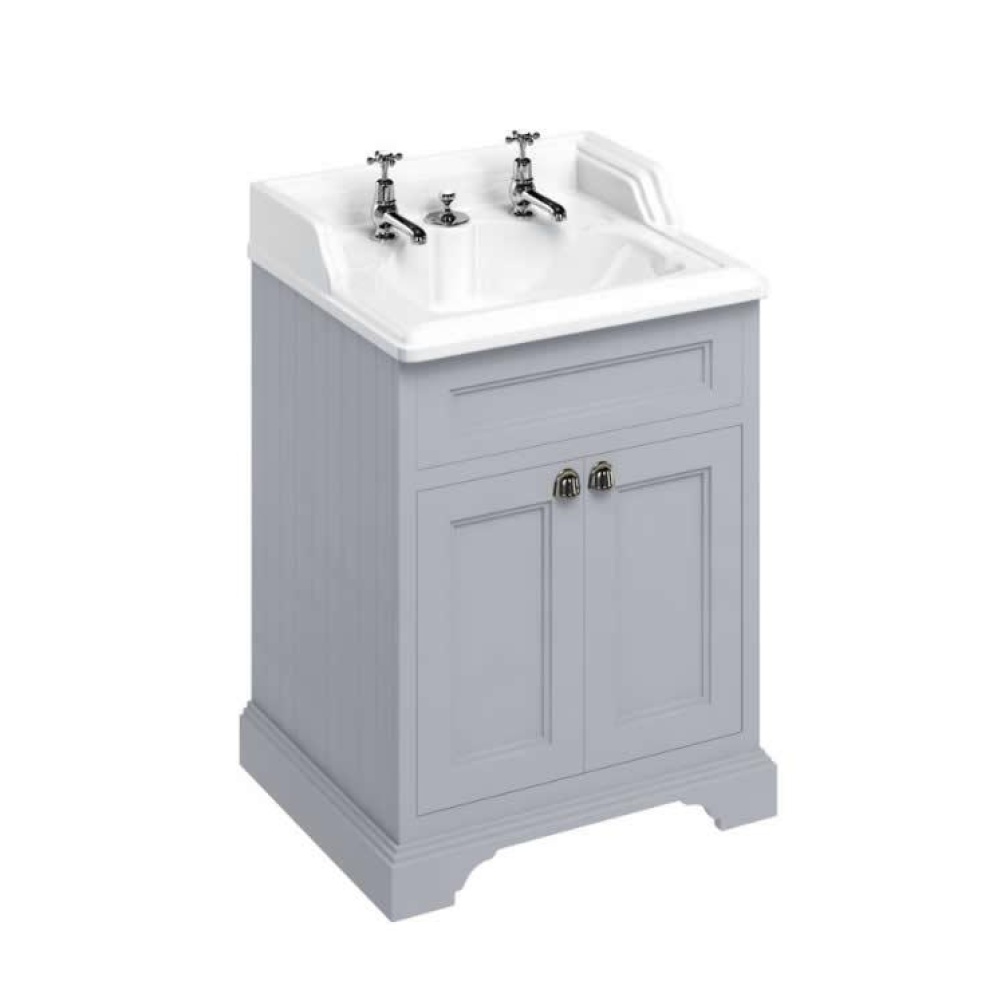 Product Cut out image of the Burlington Classic 650mm Basin with Invisible Overflow & Classic Grey Freestanding Vanity Unit with Doors