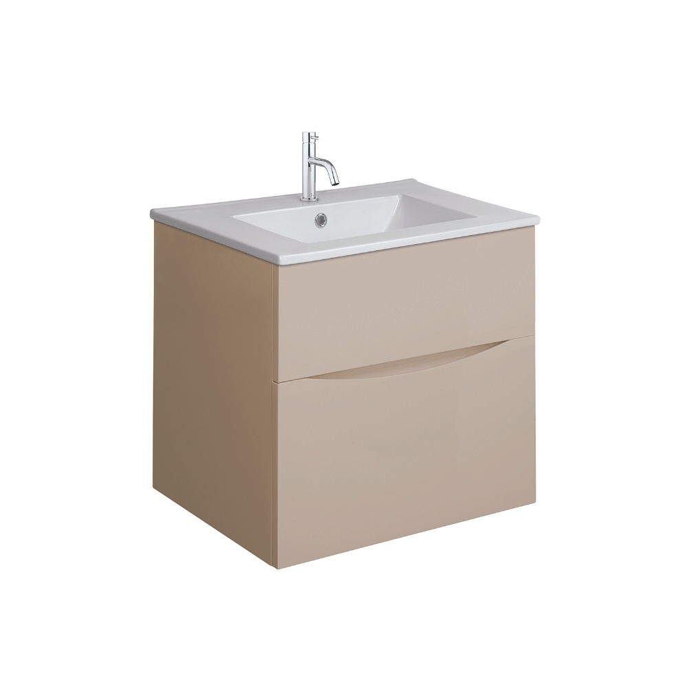 Product Cut out image of the Crosswater Glide II Warm Stone 500mm Double Drawer Unit with Ceramic 1 Tap Hole Basin