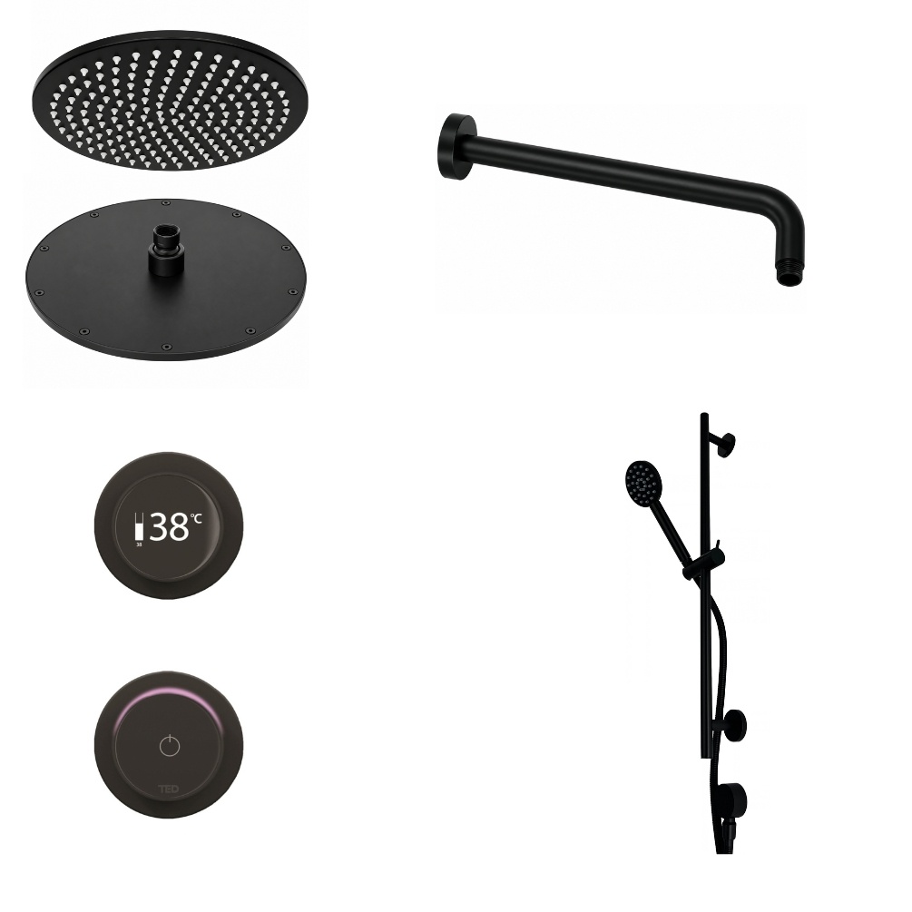 TED TOGO Matt Black Dual Outlet Digital Slide Rail Shower Set
