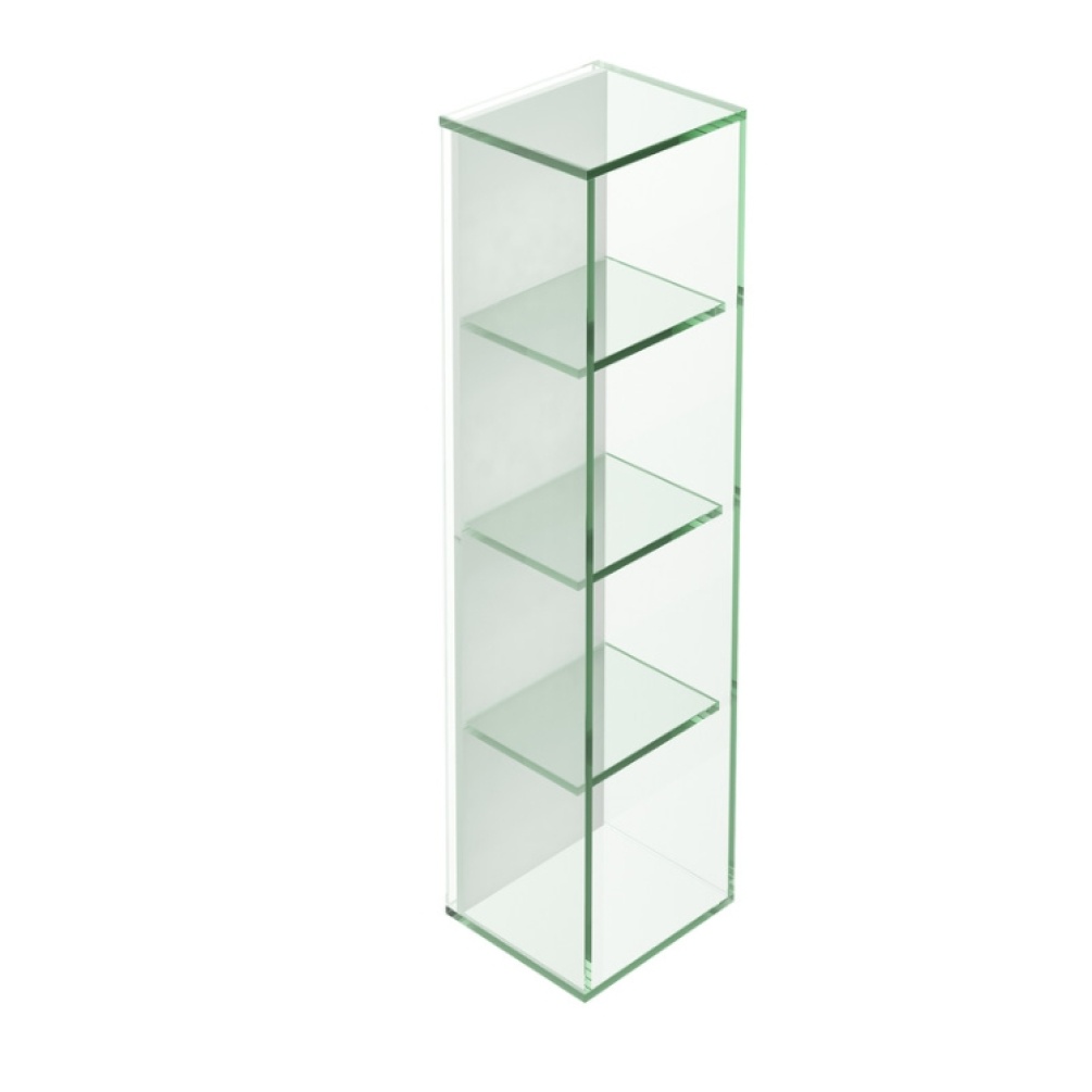 Product Cut out image of the Origins Living Rectangular Pier Clear Glass 4 Box Shelf