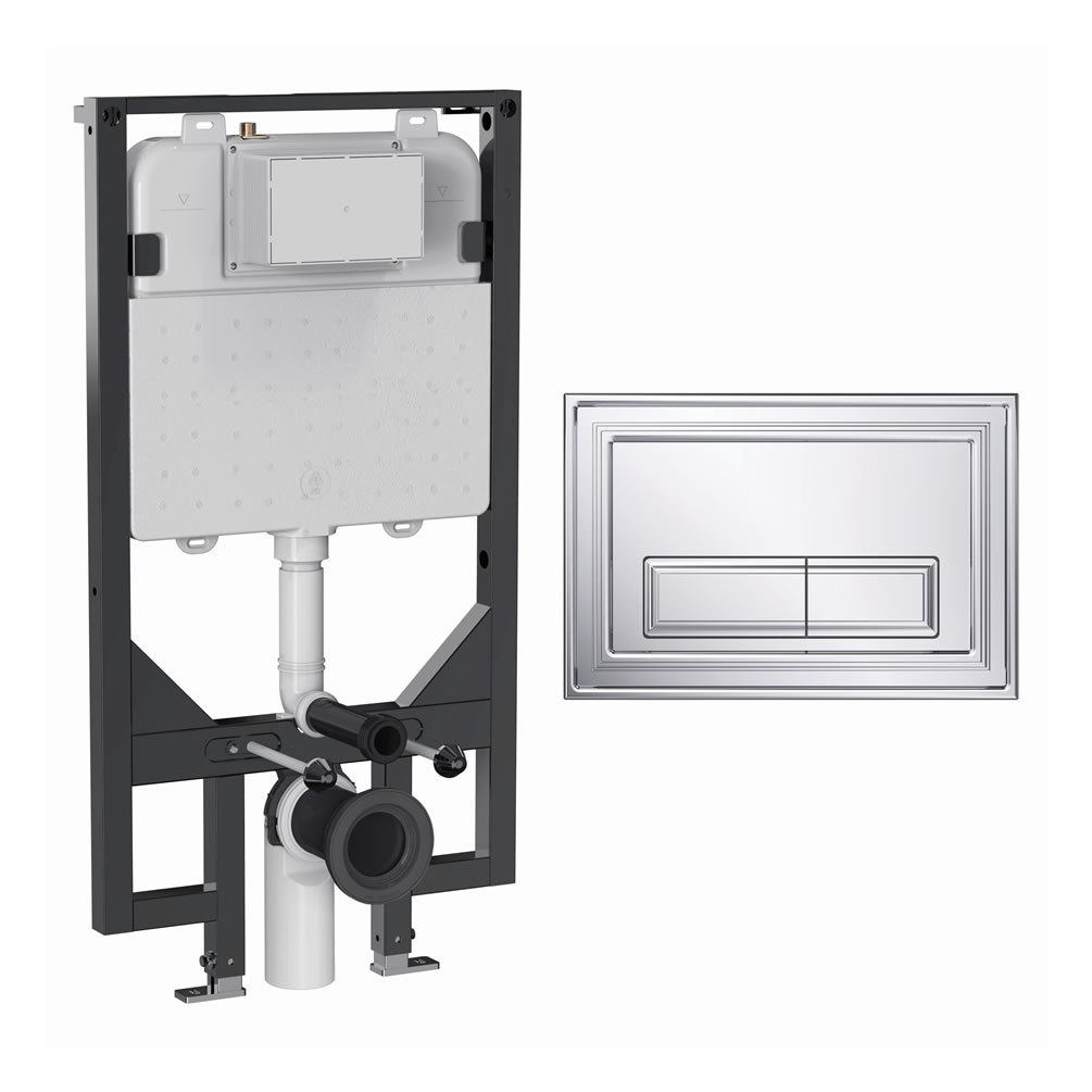 Cutout image of Crosswater 1140mm Ultra-Slim Wall-Hung Cistern Frame & Belgravia Chrome Dual Flush Plate