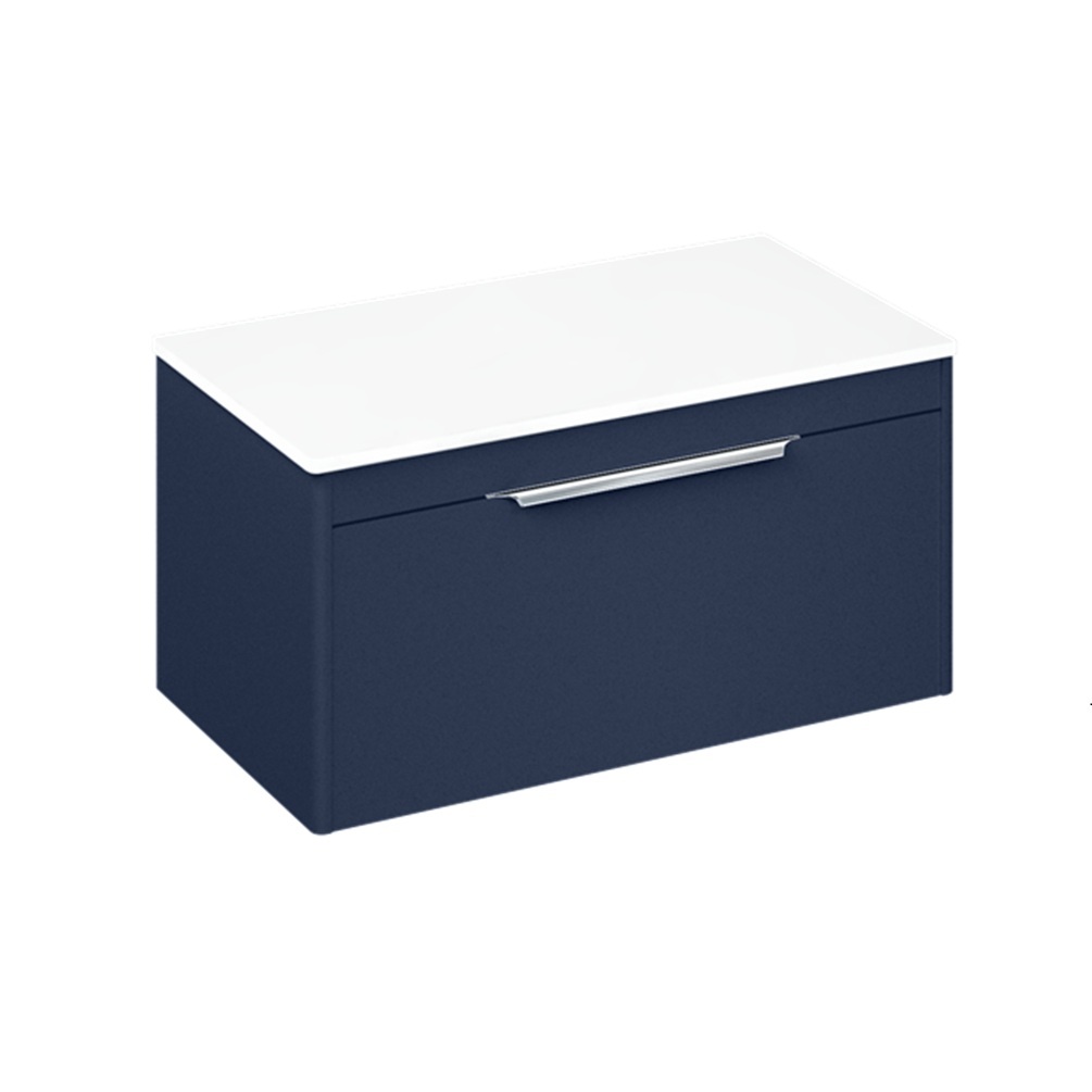 Photo of Britton Bathrooms Shoreditch 850mm Matt Blue Single Drawer Unit & White Worktop