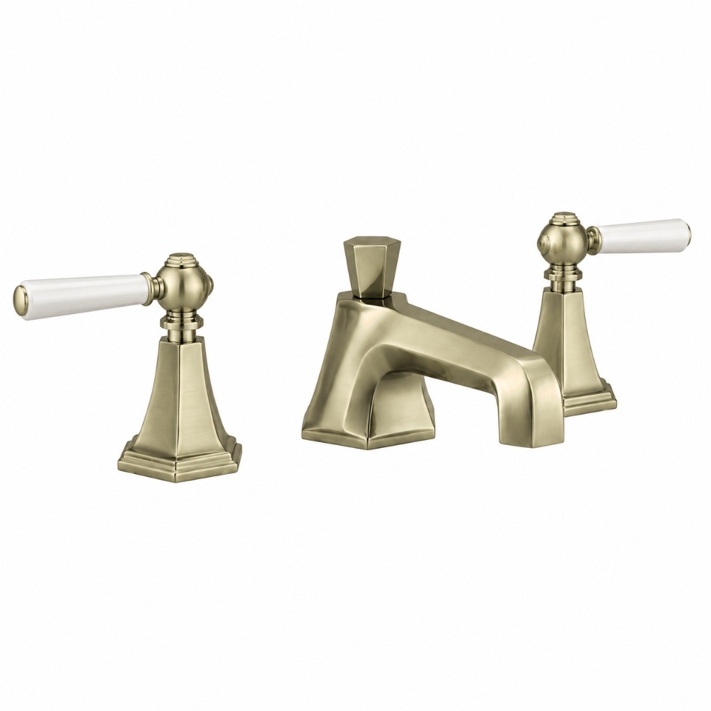 Cut out image of the Cut out image of the Crosswater Waldorf Brushed Brass 3 Tap Hole White Lever Deck Mounted Basin Mixer