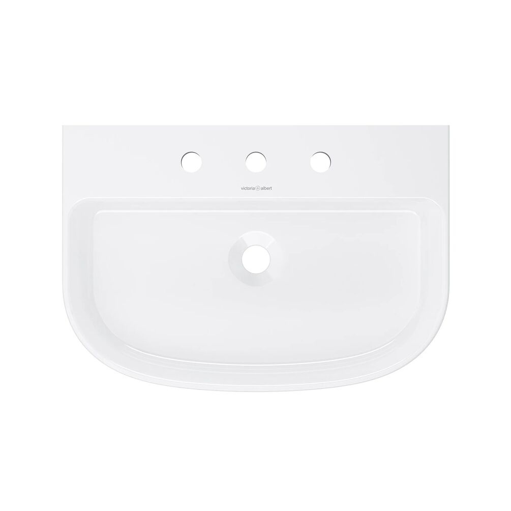 Product cut out image of the Lussari 600mm Gloss White Back to Wall Countertop Basin 3 Tap Holes