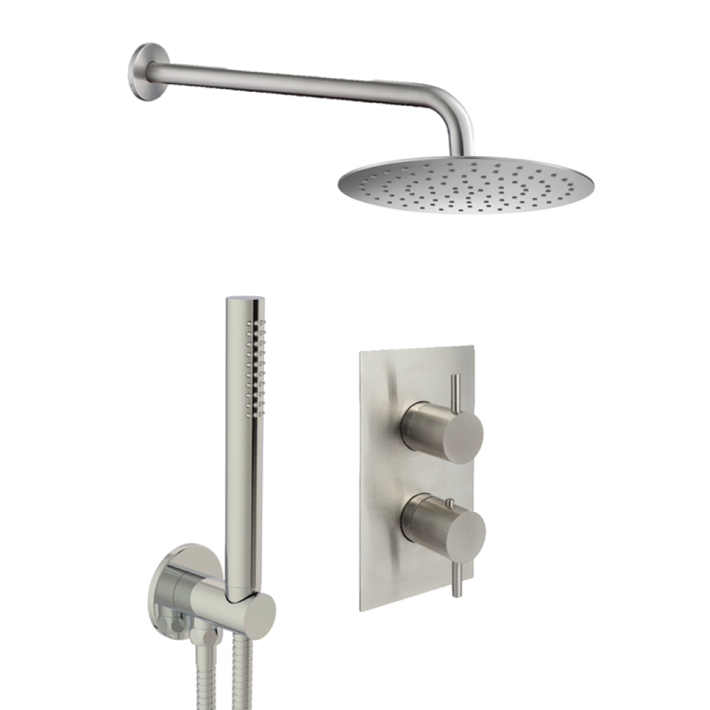 Photo of JTP Inox Brushed Stainless Steel 2 Outlet, 2 Control Shower Pack with Handset - Cutout