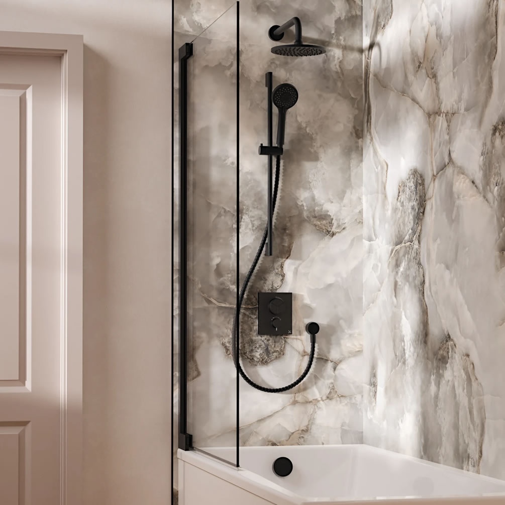 Lifestyle image of Crosswater Crossbox Push Matt Black Triple Outlet Slide Rail Shower Bath Set