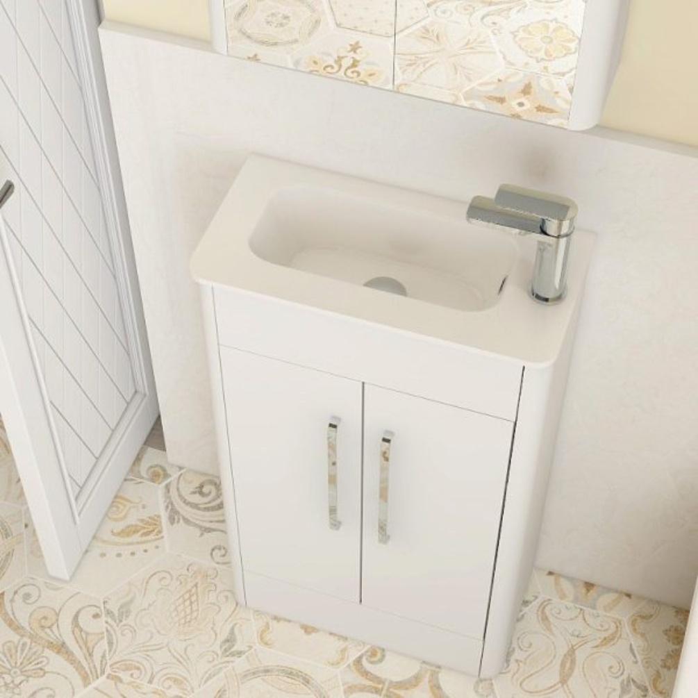 Imex Suburb Gloss White 2 Door Floorstanding Cloakroom Vanity Unit Lifestyle