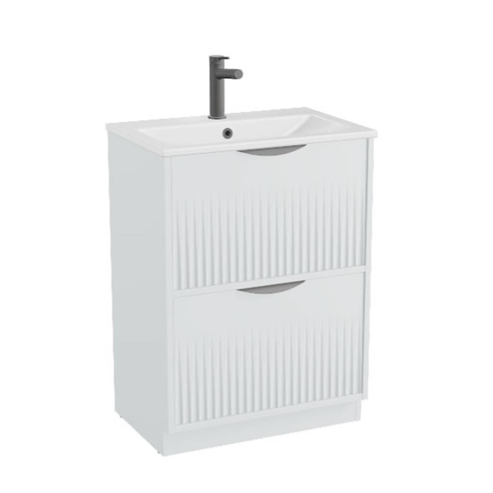 Vado Safari Fluted 600mm Arctic White Floorstanding Vanity Unit & Ceramic Basin